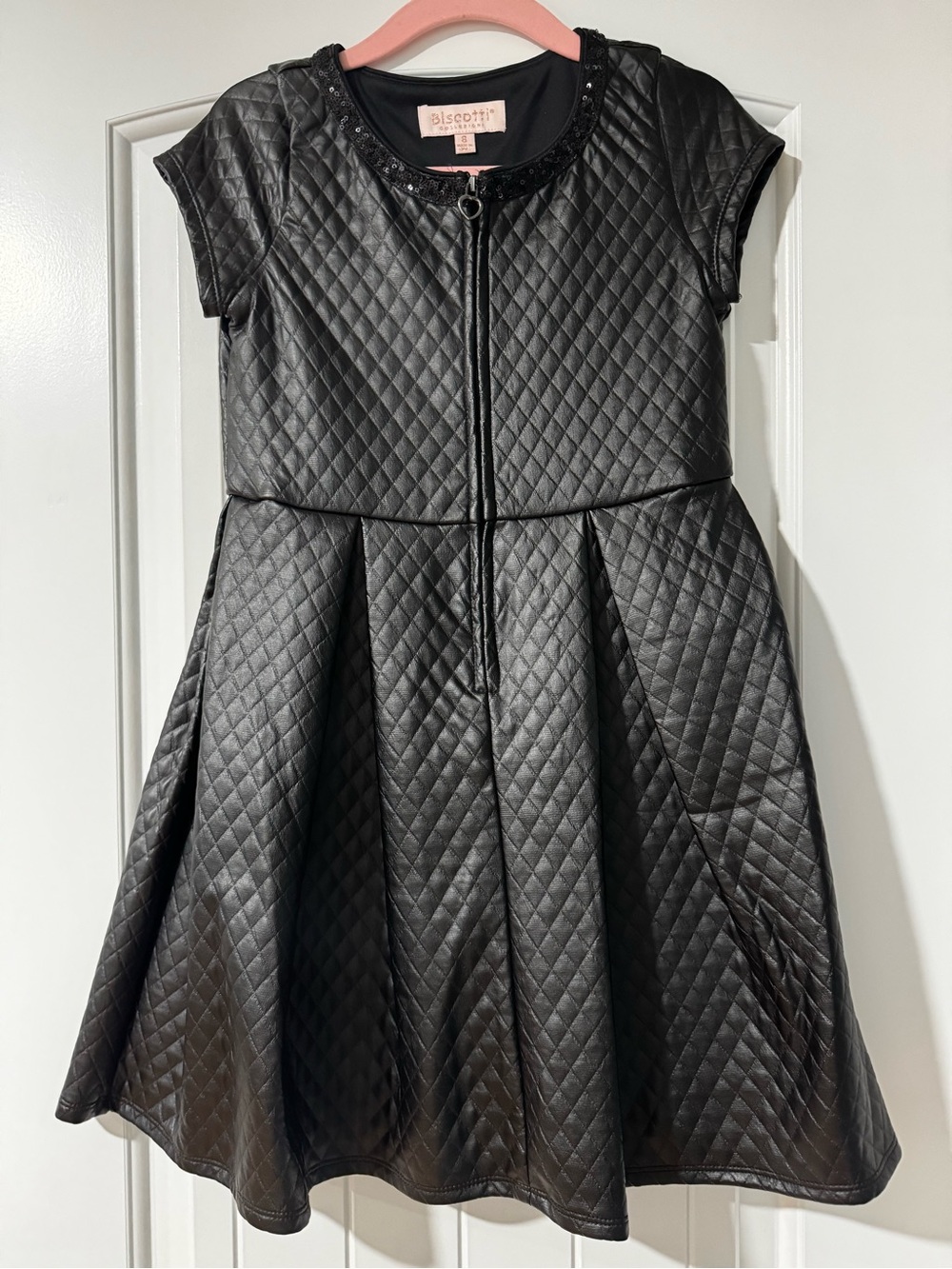 NWOT Biscotti Quilted Black Faux Leather Dress with Zip Front - Size 8